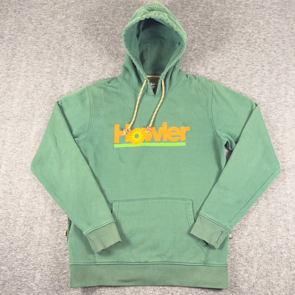 Howler Brothers Pullover Hoodie Mens Medium Green Sun Dole Logo Zip Pockets